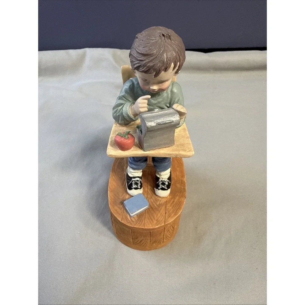 Vintage 1992 Hello Friends Porcelain Music Box Figurine Boy At Desk School